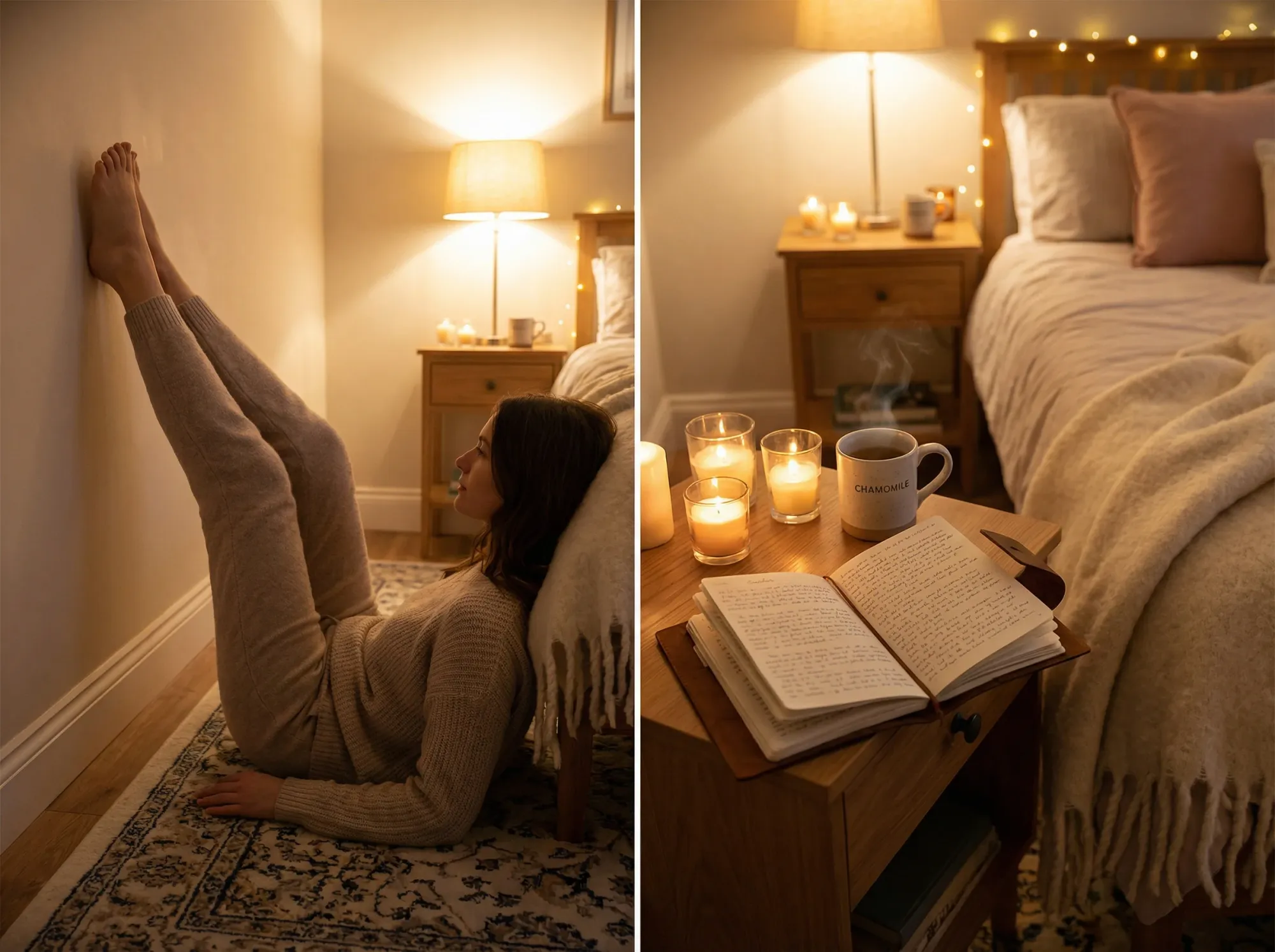 Gentle restorative yoga and candlelight for luteal phase wind-down