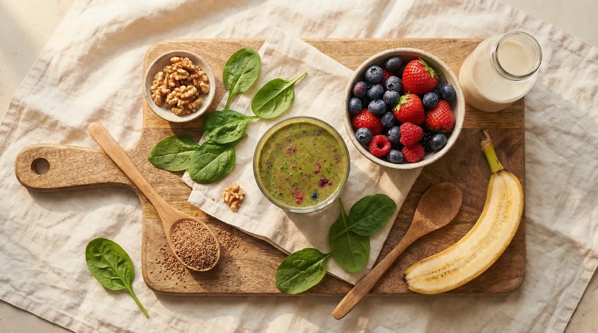 CoQ10 energy smoothie with spinach, berries, and walnuts for fertility