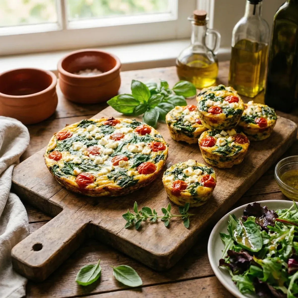 Spinach egg muffins with feta and tomatoes
