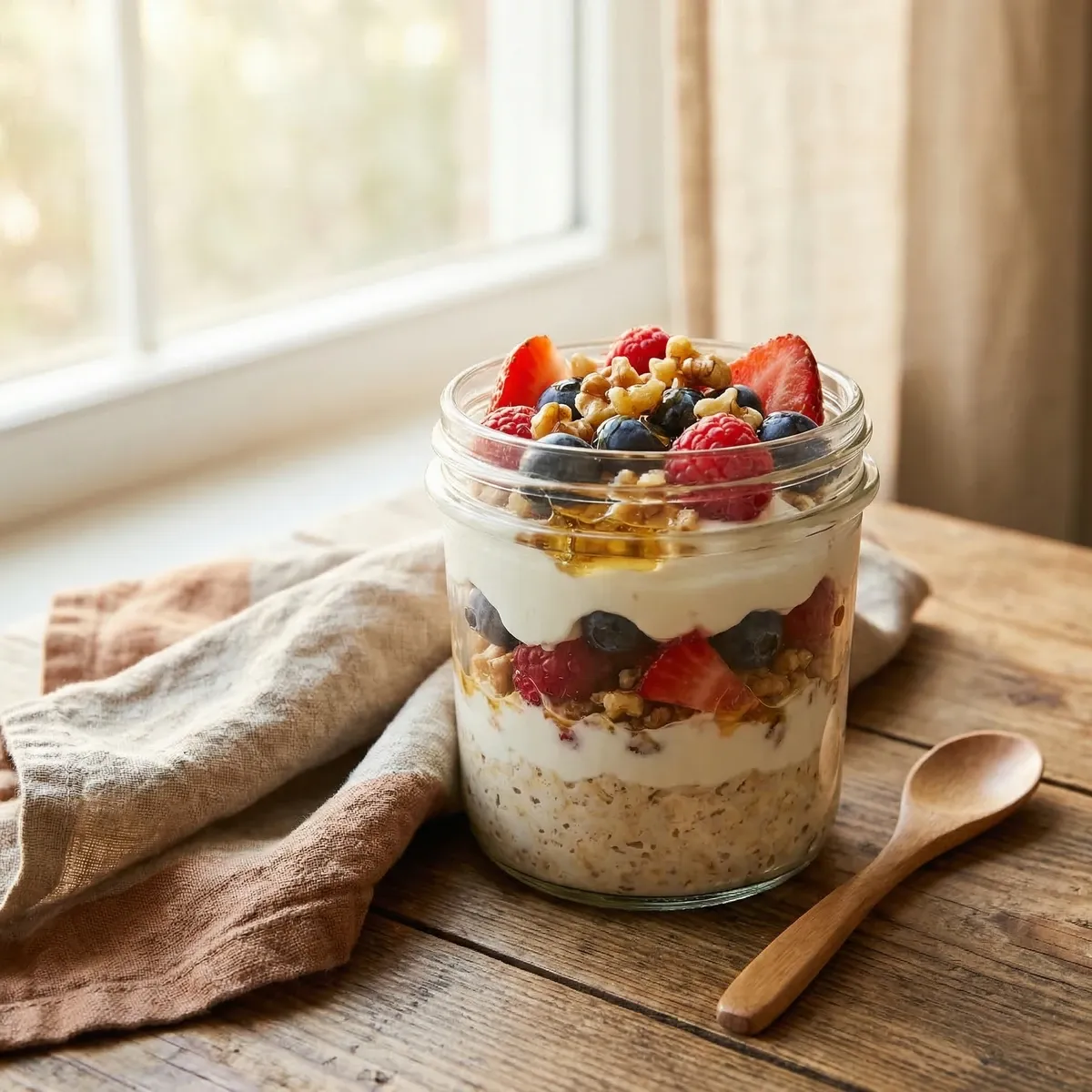 Overnight oats with berries and walnuts