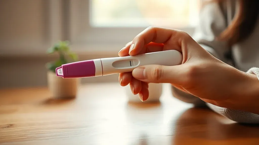 Woman holding a negative pregnancy test, natural light