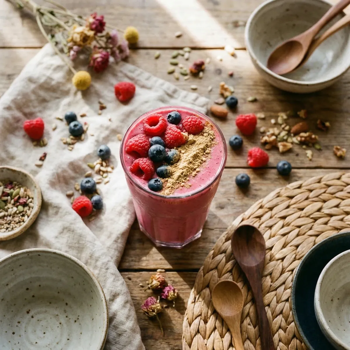 Berry fertility smoothie with raspberries and maca