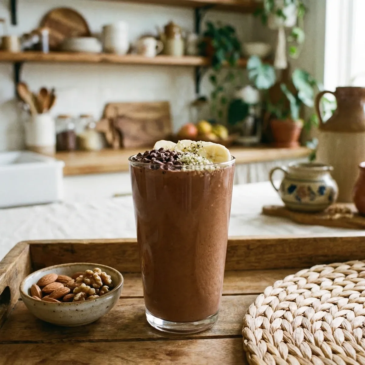 Chocolate banana fertility smoothie with cacao
