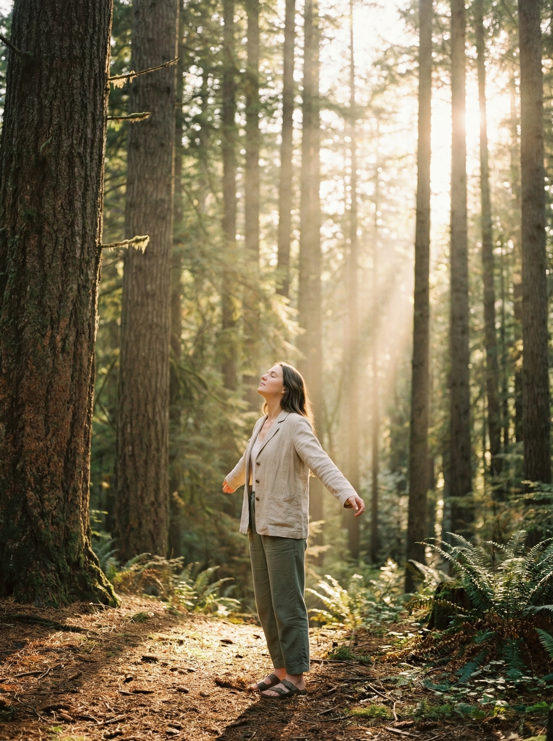 Pregnancy test on marble surface with eucalyptus and linen in natural morning light