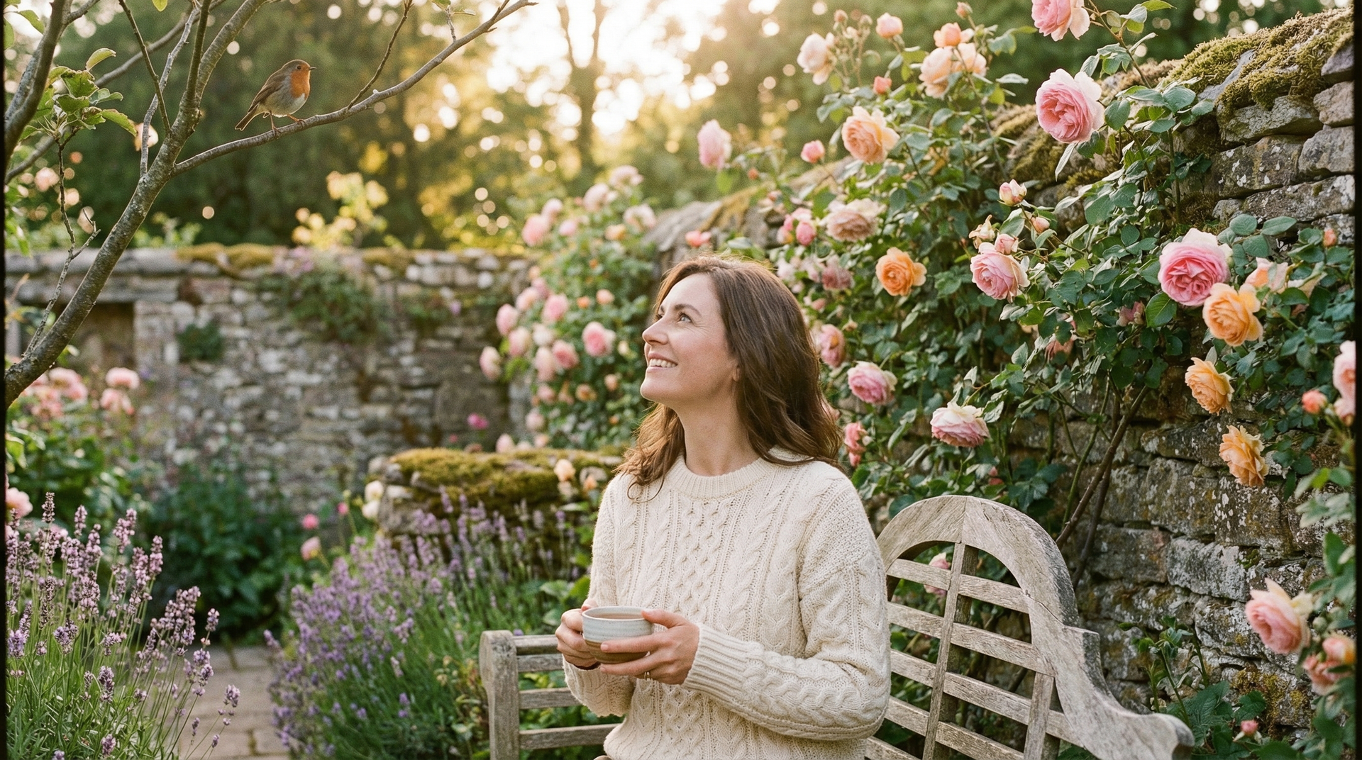 Woman sitting on a window seat holding tea, looking out the window in warm morning light — chemical pregnancy article
