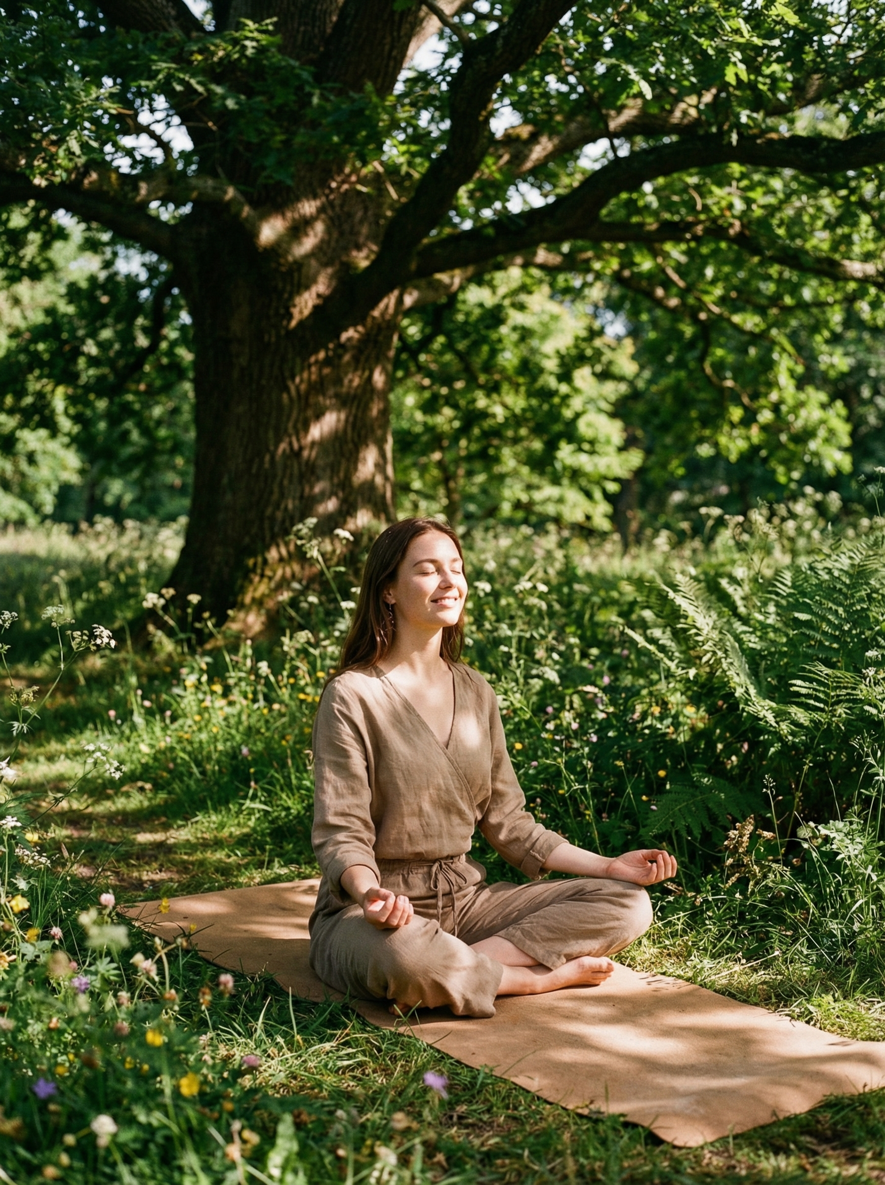 Woman cycling through a tree-lined park path in autumn