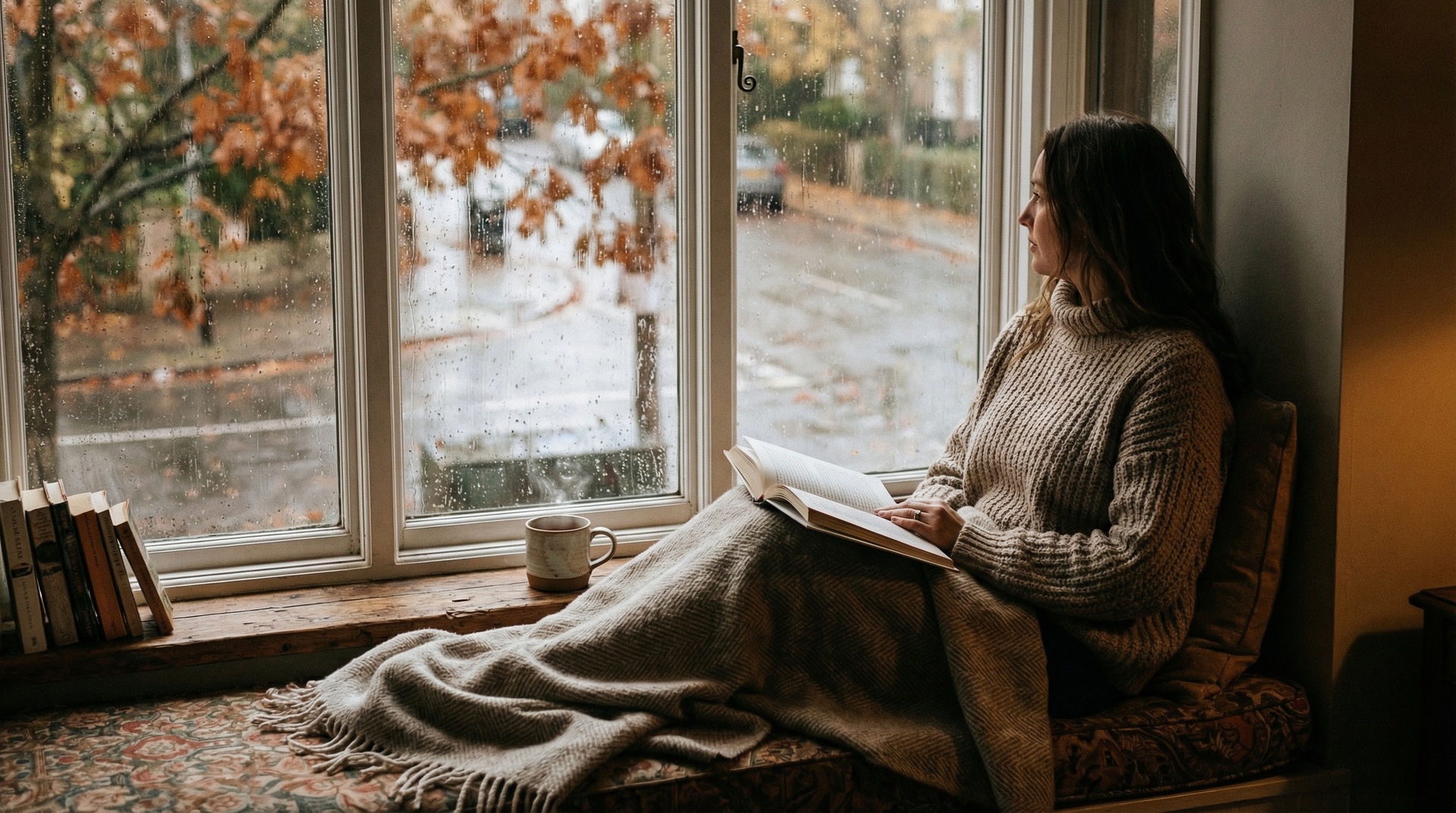 Woman in a sunlit bathroom looking at her phone — contemplating spotting before her period